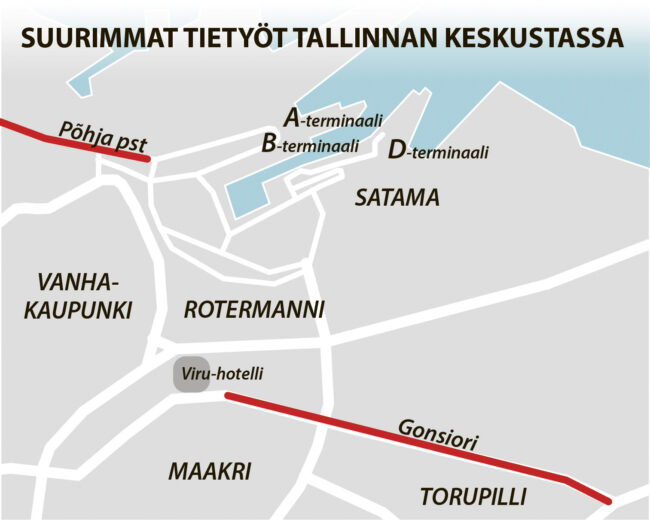 Autoilijoiden pääsy Tallinnan A-terminaalista on tietöiden takia hidasta – nettisivu auttaa löytämään Viron tietyöt