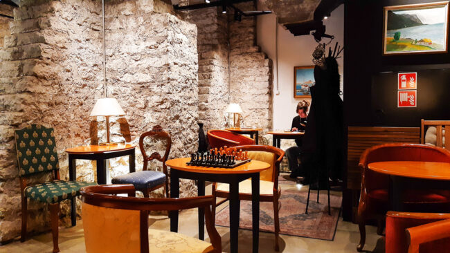 A basement café in the Rotermann quarter that has the feel of a grandma’s living room