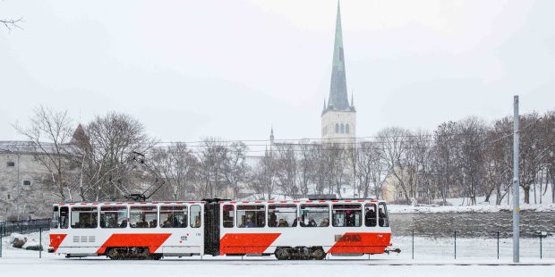 Traditional Christmas Bus, Tram and Trolleybus hit the streets of Tallinn